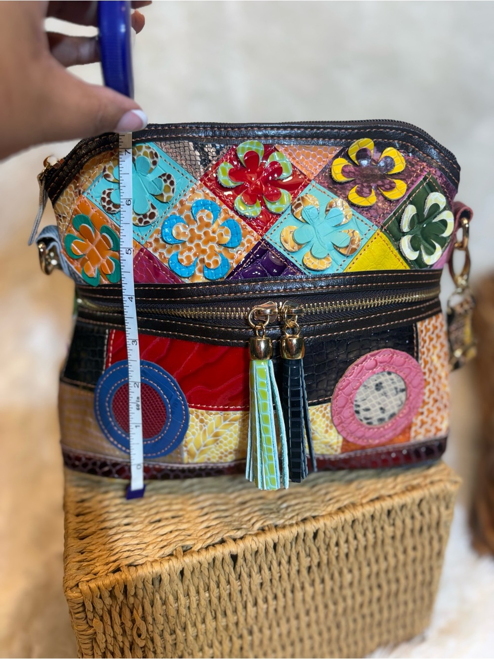 Eysee Genuine Leather Multicolor Patchwork Floral Crossbody Bag - Picture 3 of 7
